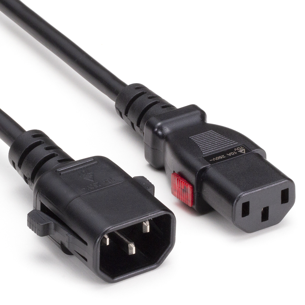 TwyLock® hybrid USA/Europe IEC C14 to C13 10A Dual Locking Cords: Multiple Colors + Lengths