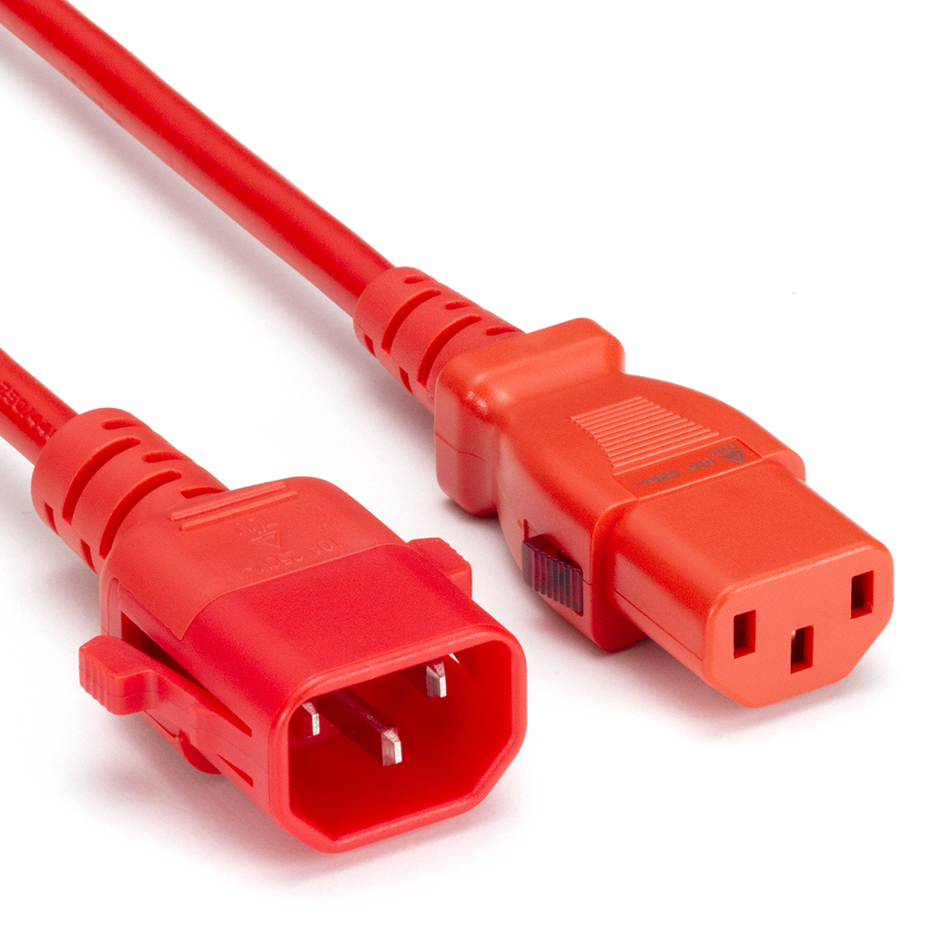 TwyLock® hybrid USA/Europe IEC C14 to C13 10A Dual Locking Cords: Multiple Colors + Lengths