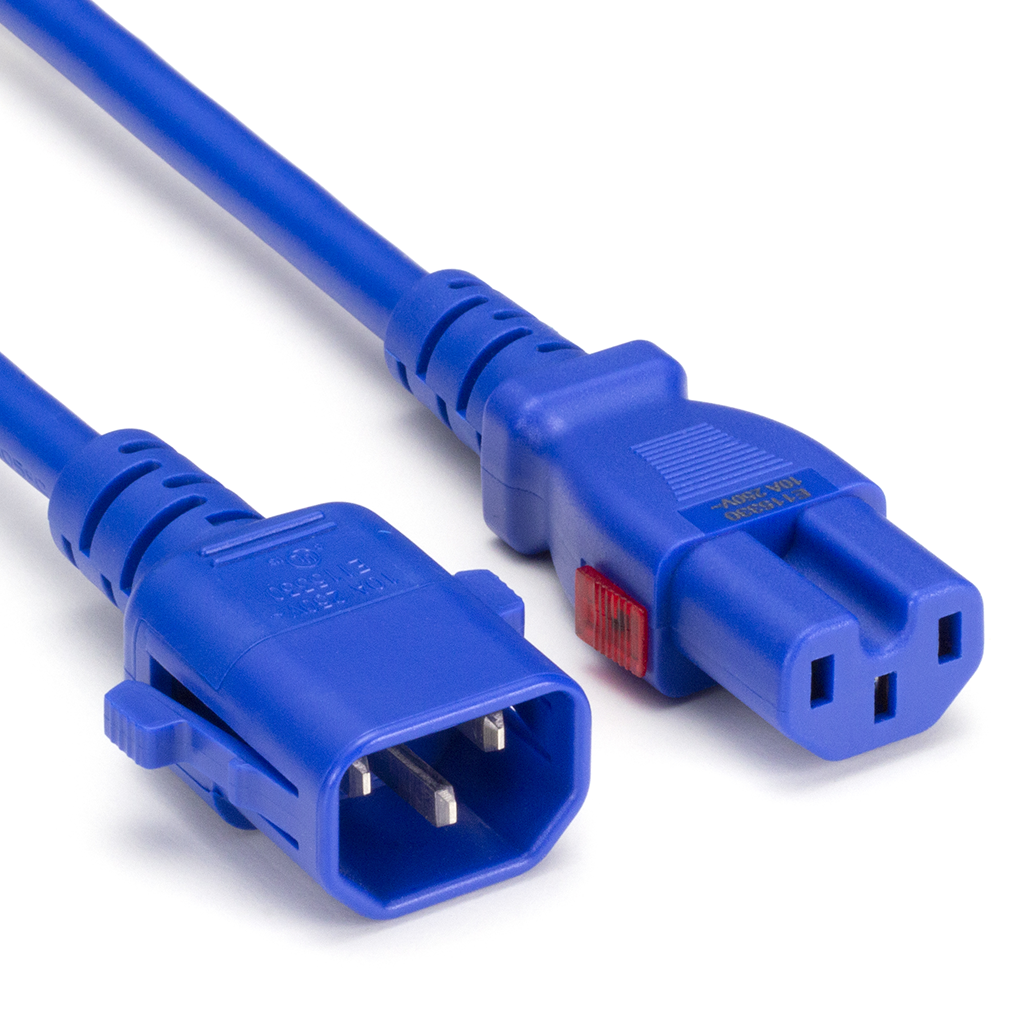 TwyLock® USA IEC C14 to C15 15A SJT Dual Locking Cords: Multiple Colors + Lengths